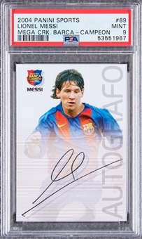 2004-05 Panini Sports "Megacracks Barcelona Campeon" #89 Lionel Messi Rookie Card - PSA MINT 9